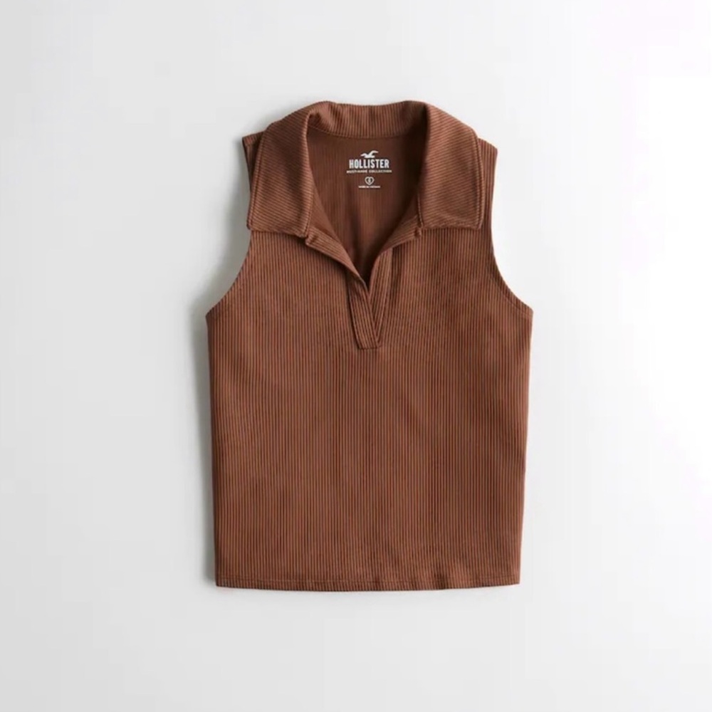 Hollister Chocolate Brown Collared Sleeveless Top